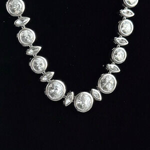 Vintage Silver Tone Bezel Set Crystal Necklace Rivière 17” Graduated Statement